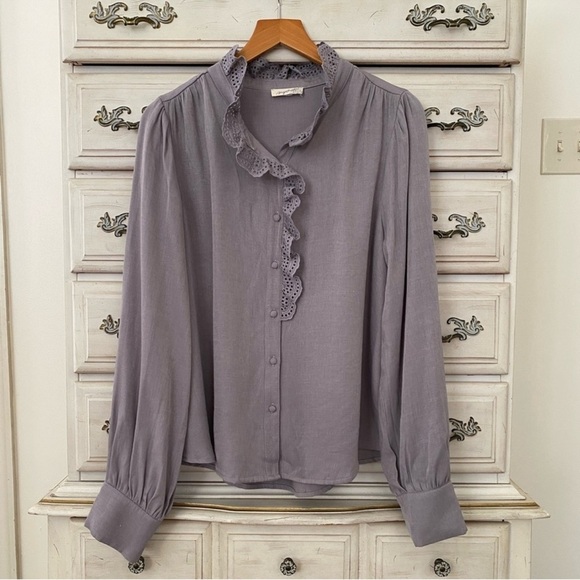 Vici Embroidered Ruffle Button Shirt - Picture 1 of 4